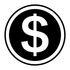 ドル　$ コイン　素材　あしらい　丸　シンプル　モノクロ　Black dollar sign icon