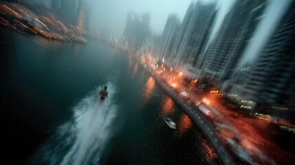 Extreme dive over Marina Bay skyline.


