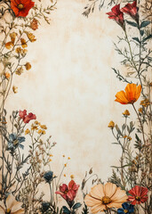 Wildflowers arranged beautifully against a textured background in natural light during springtime, generative ai