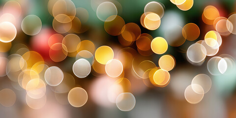 A blurry image of Christmas lights with a yellowish tint
