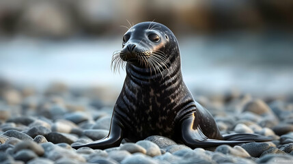 Obraz premium Young Seal Resting On Rocky Beach