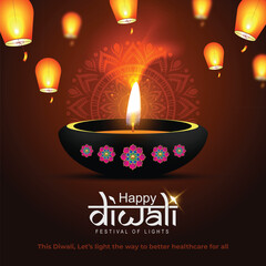 Vector illustration of Happy Diwali social media feed template written Hindi text means happy Diwali
