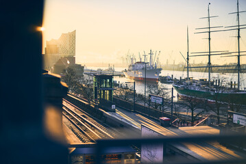 Bright sunny morning at Port of Hamburg. High quality photo