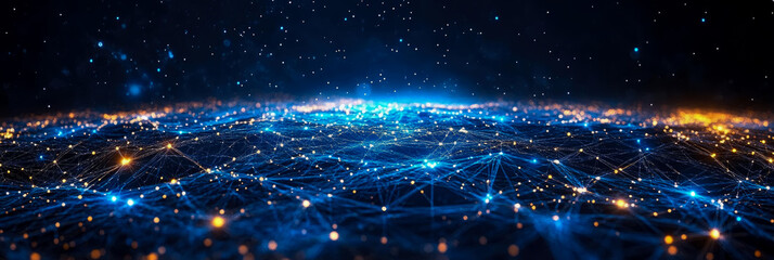 Obraz premium Abstract Horizon: Global Network of Interconnected Data Points, Representing Communication, Technology, and Future Connectivity