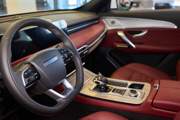 Obraz premium Discover the Stylish Car Interior with Premium Leather Seats for elegance and comfort