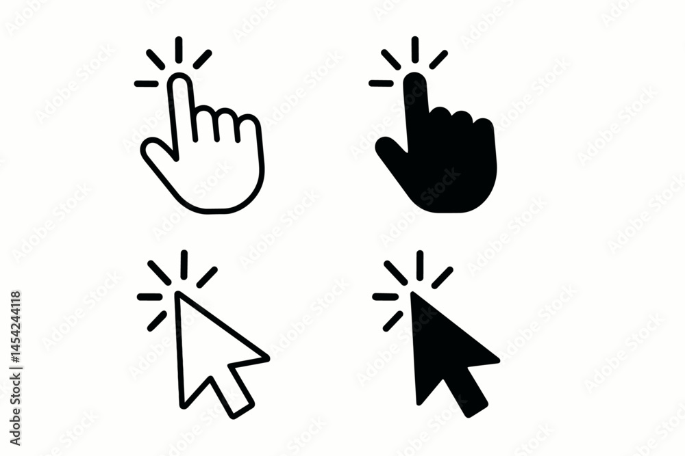 Poster cursor and hand click icons set
