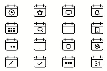 Calendar Icon Set with Minimal Line Art Symbols for Events and Scheduling