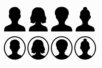 Black Silhouette Avatars of Diverse People with Circular Frames