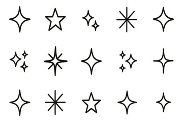 Fototapeta premium Hand Drawn Star and Sparkle Icon Set Outline Vector Illustration