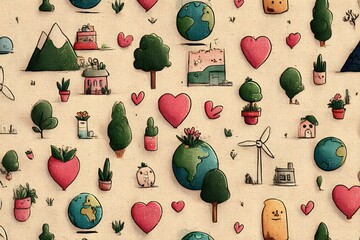 Cartoon illustration depicting environmental consciousness and global harmony