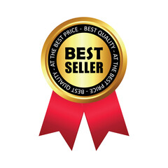 Golden best seller label with red ribbon. Used for business purpose