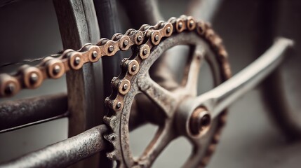 Vintage bicycle chain and gear revealing time's impact on metal components