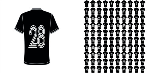 Jersey Design Back Number 28 and Variations Number 1–100