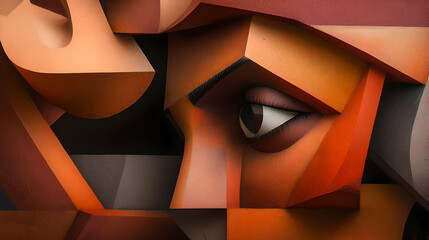 Obraz premium Abstract Geometric Face With Orange Brown Colors