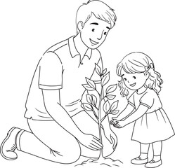 Father and Daughter Planting a Tree Together