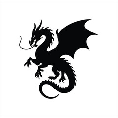 Dragon Icon – Black Fantasy Creature Silhouette Vector Illustration