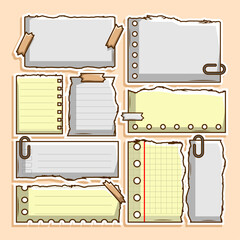 Torn paper sheets bundles. Ripped notes and labels set. Rectangle scrapbook element designs