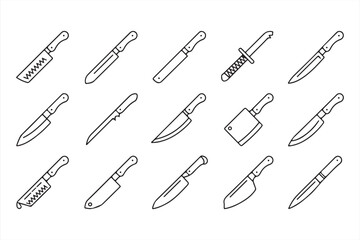 Various Chef Knives in Simple Black Outline for Cooking Use