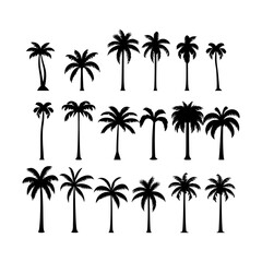 Palm Tree Silhouette set clipart on a white background