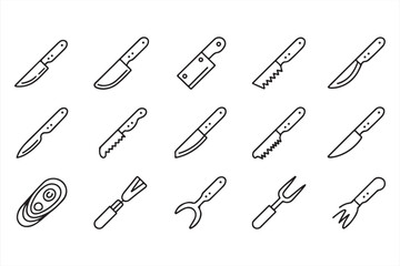 Set of Professional Kitchen Knives with Different Blade Shapes