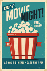 Retro movie night poster with popcorn and film strip – vector entertainment brochure design.

Retro movie night poster with popcorn and film strip – vector entertainment brochure design.