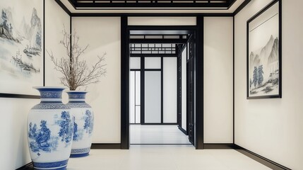 Elegant Asian-inspired hallway interior