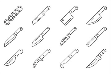 Vector Illustration of Different Kitchen Knives in Outline Style