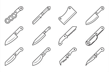 Collection of Black Outline Knives Including Chef and Utility Styles
