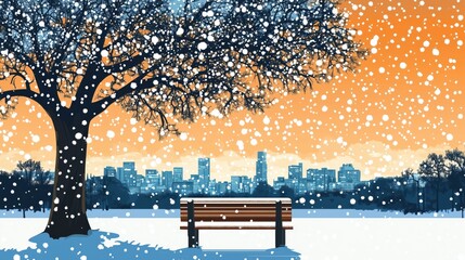 Snowy City Park Scene