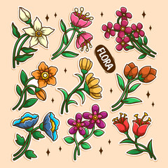 Colorful Flowers hand draw doodle collection set