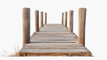 Wooden Dock Leading to Tranquil Water with Rustic Posts
