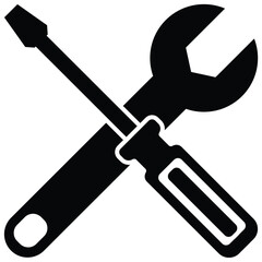 Black vector icon of maintenance tools used in modern industrial and smart factory systems.