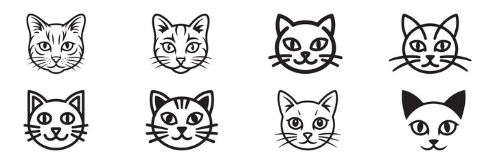 Obraz premium Black cat head vector set. Cat face silhouette. Vector illustration eps 10