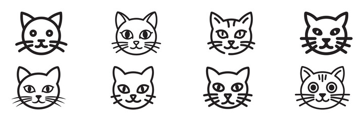 Black cat head vector set. Cat face silhouette. Vector illustration eps 10
