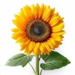 Obraz premium Vibrant Yellow Sunflower Close up Against White Background