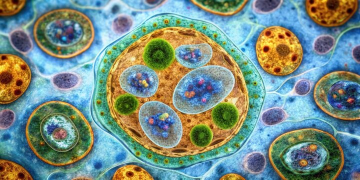 Detailing intricate structures of beta cells within Langerhans islet in a pancreas section , cellular biology, microscopy