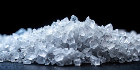 Close-up of shining dead sea salt crystals on a black background, Geometry, Mineral crystals