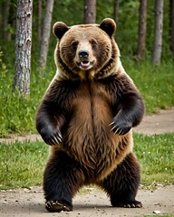 Obraz premium Majestic Brown Bear Standing Tall in Forest Habitat