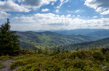 Mountain landscape under a sky with clouds on a spring day