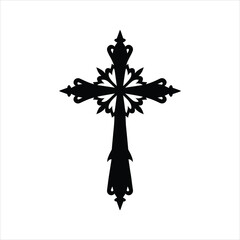 Gothic Cross Icon – Black Christian Religious Symbol Silhouette Vector