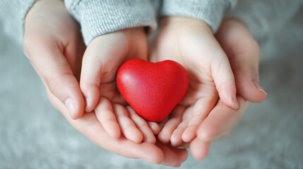 The adult and the child holding red heart