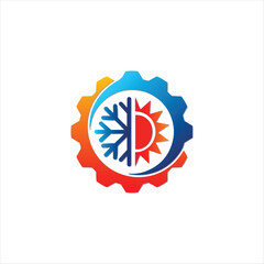 Snowflake and sun gear logo for HVAC system, eco nature heat plumbing option, plumber logo