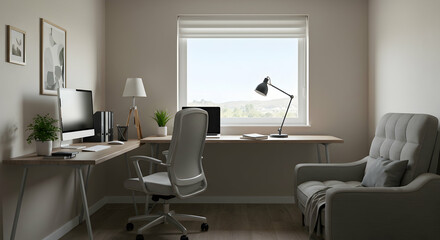 Modern Minimalist Home Office with Natural Light and Stylish Decor
