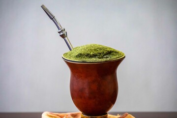 Traditional chimarrão served in a gourd and with araucaria pine nuts