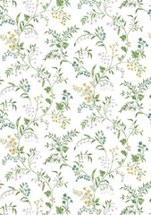  Small leaves floral patterns on white background,Watercolor hand painted branches. Can be used as romantic background for web pages, wedding invitations, greeting cards, postcards, textile design,