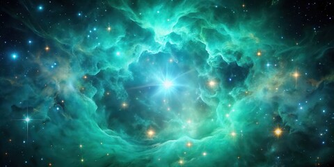 Fototapeta premium Cosmic wonder of a turquoise green nebula glowing with ethereal light in space, ethereal, stars, ethereal, stars