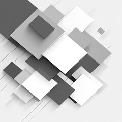 Abstract geometric pattern with overlapping squares and rectangles in grayscale.  Layered shapes create depth and visual interest. Subtle lines add texture