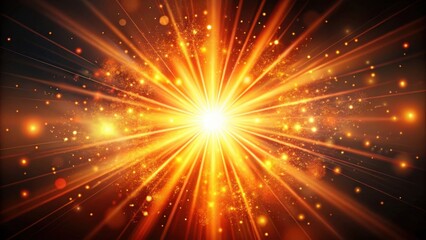 Vibrant abstract orange light burst with peach and golden sparkling rays on dark background, golden, illumination