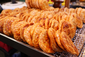 Freshly Roasted Japanese Senbei Rice Crackers on Display &ndash; Traditional Street Snack in Old Town Japan