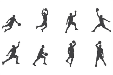 Silhouette of Basketball Player Dribbling on Court